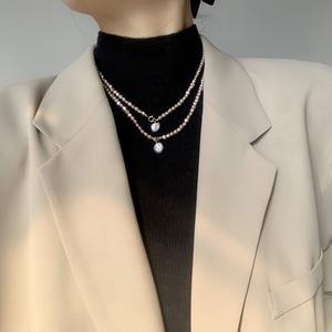 14K Gold-Plated Baroque Natural Pearl <b>Necklace</b> Original <b>Pink</b> Purple Collarbone Chain Niche Design for Autumn Winter Sweaters - Product Image 3