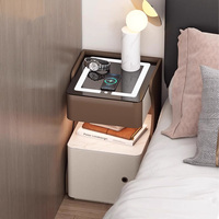 Mesita de Noche Inteligente Popular con Cajones, Almacenamiento Delgado para Dormitorio, Mesita de Noche de Madera de Diseño Moderno y Lujoso con Cargador