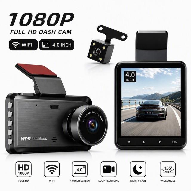 Smart Single Lens 1080P Dash Cam with WiFi IPS 4-Inch Screen App Control Night Vision Loop Recording 150mAh Battery