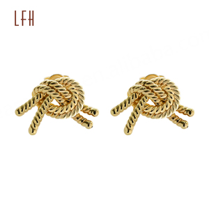 Au750 Hoop <b>Earring</b> Pure 18K Gold Jewelry Cord Knot <b>Earrings</b> Personalized Design Metal Wind <b>Earrings</b> 18k Gold Jewelry Real - Product Image 6