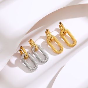 Boucles <span class=keywords><strong>d</strong></span>'oreilles pendantes exagérées en chaîne Boucles <span class=keywords><strong>d</strong></span>'oreilles géométriques en acier inoxydable plaqué or 18 carats - Product Image 2