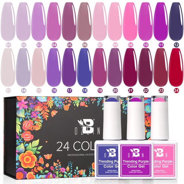 BOZLIN Professional Nail Gel Supplies 10ml 24 Color Soak Off UV LED Gel Polish Custom Private Label Gel Nail Polish Set