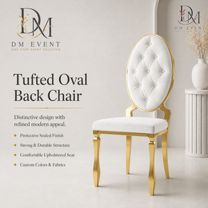 Tufted Oval Medallion Back Gold Stainless Steel Wedding Chair with <b>White</b> <b>Cushion</b> for Banquet and Hotel Events Wholesale Seating - Product Image 2