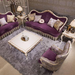फ्रेंच विला अपार्टमेंट फैक्टरी मूल्य बिक्री कपड़े सोफे सोफे 123 सीटों वाले सोफे शास्त्रीय नक्काशीदार कमरे में रहने वाले बैंगनी सोफे - Product Image 3