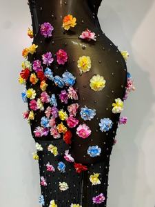 Robe longue femme ornée de strass et de fleurs, transparente, 2025, sexy, élégante, <span class=keywords><strong>pour</strong></span> soirée, anniversaire, invitée de <span class=keywords><strong>mariage</strong></span>, club, scène, robe de luxe - Product Image 5