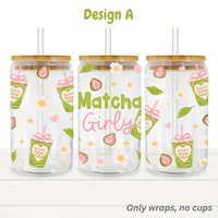 Autocollant de transfert UV DTF en poudre de thé vert Matcha pour tasse en verre Libbey, mug de voyage, artisanat DIY, film plastique prédécoupé pour décoration