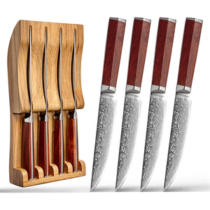 Yangjiang Factory Wholesale Damaskus Steak 4pcs Steak Knife Set Damascus Blade in Wooden Box