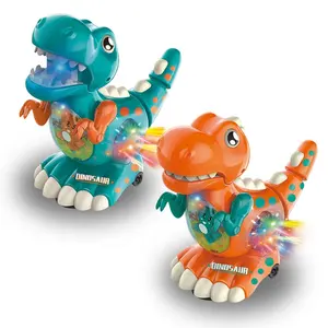 Mainan Dinosaurus Berjalan Universal Elektrik Anak, Mainan Dinosaurus Plastik Kartun dengan Lampu dan Musik