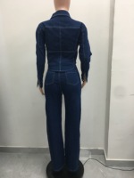 Vêtements à Marque Privée - Nouvelle Arrivée pour Femmes - Veste à Col Longue Manches et Jean Large - Ensemble Denim 2 Pièces - Sehe Fashion