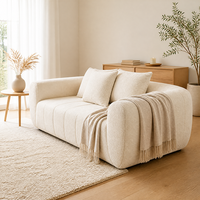 Canapé sectionnel moderne en tissu bouclé crème, profil bas, capitonné à canaux arrondis, rembourrage en éponge, 2-3 places, avec coussins, pour salon, vente en gros