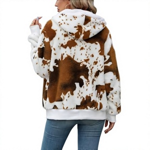 Veste à capuche oversize en fausse fourrure pour femme, imprimé animal, fermeture éclair, manches régulières, manteau chaud d'hiver - Product Image 4