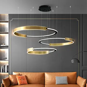 Lampe suspendue LED ronde nordique moderne en aluminium doré Éclairage de salon intérieur Luminaire suspendu de décoration de restaurant Nouveau 2023
