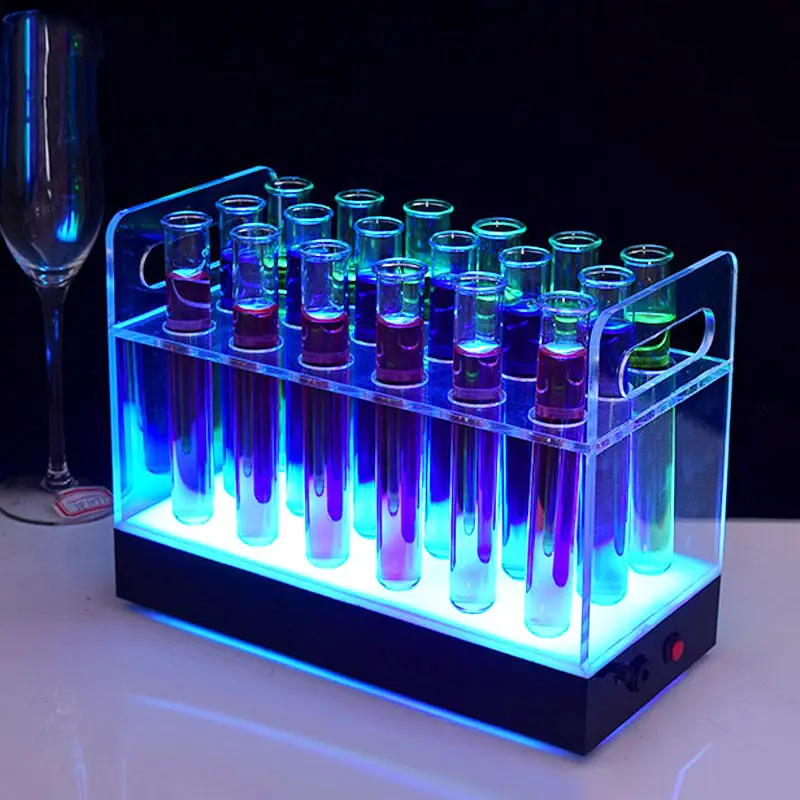 Dudukan Tabung Uji Akrilik Bercahaya LED, Nampan Koktail Minuman Campuran untuk Pesta