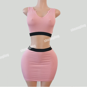 2023 Set di minigonna sportiva Skinny Crop top in cotone da <span class=keywords><strong>donna</strong></span> Set di abbigliamento da Club per feste da <span class=keywords><strong>donna</strong></span> 2 pezzi - Product Image 4