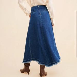 Nouvelle Arrivée Jupe Longue en Jean pour Femme Taille Haute Décontractée Vintage Bleu Clair Jean Indigo - Product Image 2