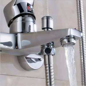 Robinet <span class=keywords><strong>de</strong></span> douche mural moderne en laiton, finition chrome poli, mitigeur eau chaude et froide avec douchette à main - Product Image 6