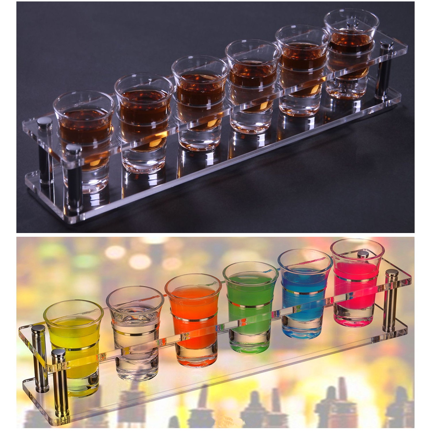Handgeblasenes 6-teiliges Acryl-schnapsglas-set Mit Serviertablett,Edle Tequila-schnapsgläser-halterung,Dekorative Vodka-porta-schnapsgläser