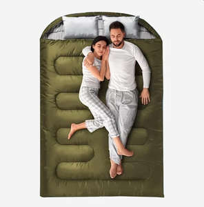 Saco de dormir desmontable doble para exteriores para adultos, impermeable, transpirable, a prueba de frío, diseño de sobre de poliéster grueso hueco - Product Image 3