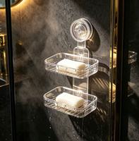 Nouvelle boîte à savon murale transparente pour salle de bain domestique, sans perçage, étagère de rangement double couche avec drainage