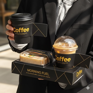 Scatola di imballaggio Sandwich con uovo spesso incorporato Toast Packaging in ristorante Coffee Shop tazza di carta vassoio - Product Image 3