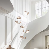 Lustre en forme de baleine, en aluminium, LED, à intensité variable, grand, luxueux, pour salon, villa, duplex