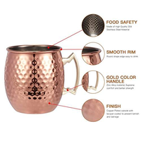Tasses à Moscow Mule en cuivre, Tasse en cuivre 201 en acier inoxydable, Tasse à bière en gros du Maroc, Tasse à café russe personnalisée en cuivre avec poignée