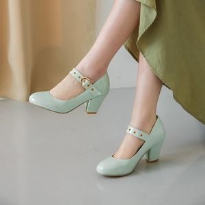 Zapatos de Tacón Alto de 7.5cm con Hebilla Dorada y Punta Redonda de <span class=keywords><strong>Charol</strong></span> Amarillo, Estilo Mary Jane, para Mujer, Venta al Por Mayor de Xuanhui Fashion - Product Image 2