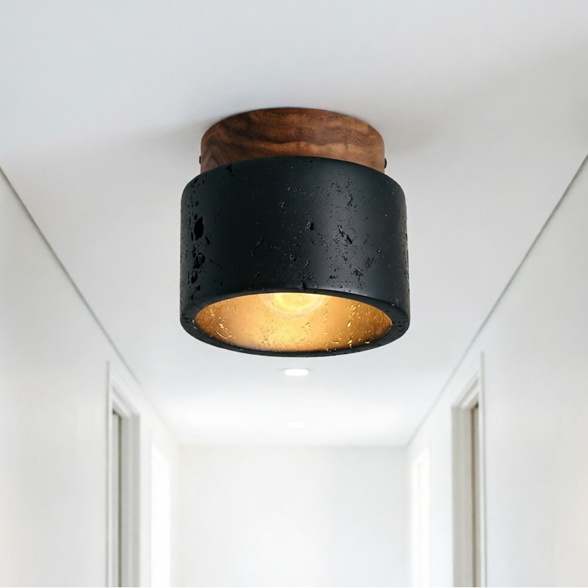 Italian Black Travertine Marble Decor Lamp LED Ceiling Light for Entrance Hallway Balcony Bedroom Living Room Restaurant Hotel