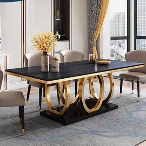 Mobilier de restaurant moderne de luxe avec plateau en marbre et table à manger en acier inoxydable avec chaises 6, <span class=keywords><strong>8</strong></span> ou 10 places - Product Image 1