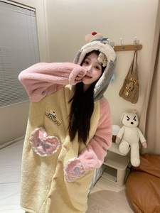 Camisón <span class=keywords><strong>de</strong></span> lana <span class=keywords><strong>de</strong></span> Coral para <span class=keywords><strong>mujer</strong></span> Otoño Invierno con forro polar grueso lindo <span class=keywords><strong>pingüino</strong></span> franela prendas <span class=keywords><strong>de</strong></span> vestir ropa <span class=keywords><strong>de</strong></span> casa Pijamas - Product Image 6