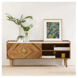 ตู้วางทีวี Jodhpuri Woods Karauli ทำจากไม้เนื้อแข็ง ชุดเฟอร์นิเจอร์เพื่อความบันเทิง งานแฮนด์เมด สำหรับห้องนั่งเล่น คอนโซลวางอุปกรณ์สื่อสาร ทนทาน สวยงาม - Product Image 4