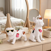 Figurine en résine Redeco Fashion Bulldog Chien Français, Figurine de Noël, Lunettes de soleil, Parfum, Rouge à lèvres, Sac à main, Décoration d'intérieur