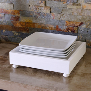 Risers en bois de ferme Riser en bois <span class=keywords><strong>pour</strong></span> <span class=keywords><strong>plateau</strong></span> à plusieurs niveaux décoration de cuisine piédestal support Whitewash Footed - Product Image 4