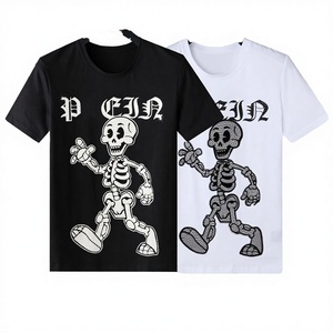 Summer Men's Casual <b>Top</b> PP T-shirt 100% Cotton Short-sleeved Slim-fitting Round-neck Knitted Breathable Rhinestone-decorated - Product Image 2