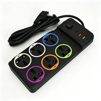 Stop Kontak Grosir Anjehold, 6 Outlet, 2 USB, 1 Type-C, Cincin Warna-warni, Soket Ekstensi Multi Plug untuk Rumah dan Kantor