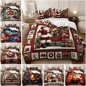 Tùy Chỉnh Giáng Sinh In Kỹ Thuật Số 3-Mảnh Bộ Đồ Giường Set - Santa Mô Hình Cây Polyester Vải Tất Cả Các Kích Thước Duvet Cover Set - Product Image 2