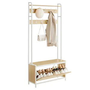 VASAGLE OEM Personnalisation moderne blanc Hall Tree 3-en-1 Banc de rangement 9 crochets Porte-manteau