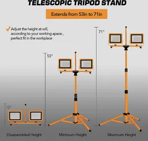 IP65 Waterproof Adjustable Metal Telescopic Twin Head Tripod Stand Work <b>Lights</b> Portable Led Flood <b>Light</b> - Product Image 3