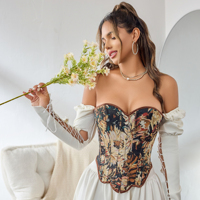 Corset vintage gothique à fleurs pour femmes, haut à épaules dénudées, manches longues, bustier à armatures, corset rétro steampunk pour soirée, bal de promo