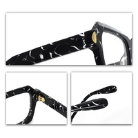 Gafas Rectangulares de Alta Calidad, Estilo Vintage Retro, Color Negro Mármol con Decoración Metálica, Monturas de Acetato Unisex