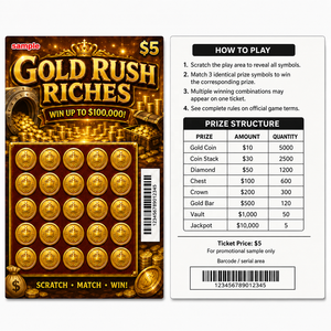 Cartes de jeu instantanées à gratter sur le thème des trésors, personnalisées en gros, impression numérique couleur originale, billets de loterie - Product Image 2