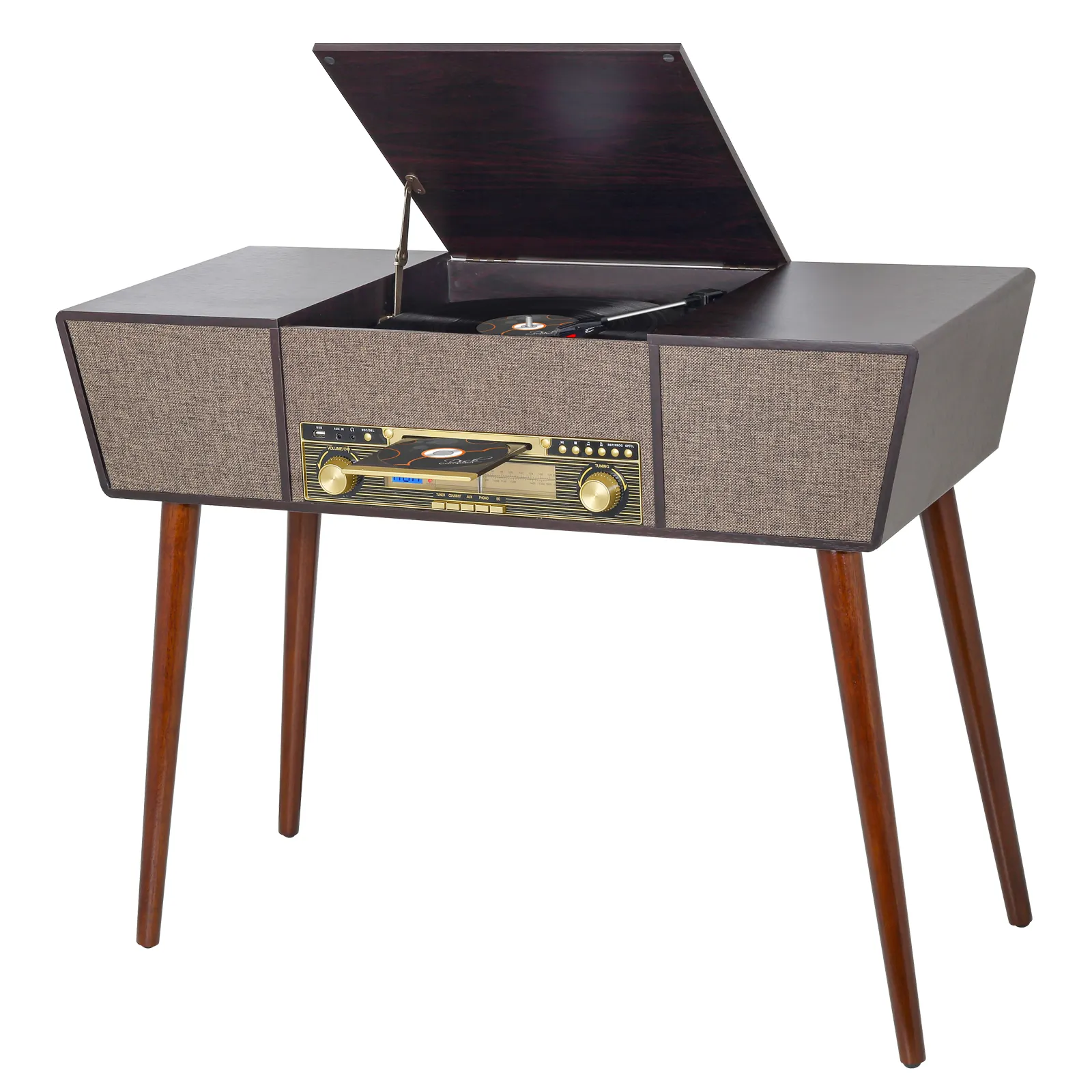 Portable Standing Stereo Gramophone Table LP Turntable Records Player with Dust Cover