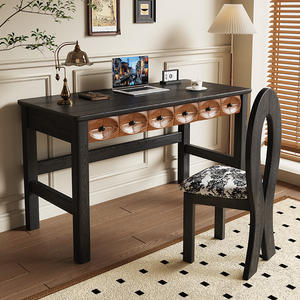 सभी ठोस लकड़ी मिनी घर कार्यालय डेस्क 55 सेमी अध्ययन तालिका बड़े भंडारण दराज रेट्रो शैली लेखन डेस्क एकीकृत दीवार मेकअप - Product Image 4