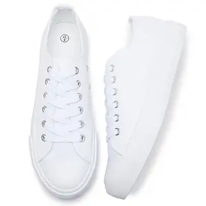 Zapatos de lona blancos personalizados de fábrica, zapatos de moda de lona clásicos con cordones informales, adecuados tanto para hombres como para mujeres