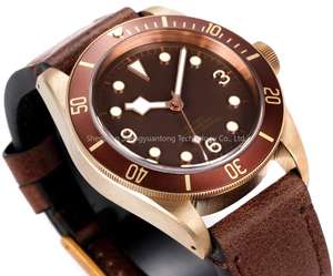 Montre mécanique multifonctionnelle pour homme, mouvement automatique en bronze bleu courbé, diamètre 43 mm, bracelet en cuir de vache italien, robuste - Product Image 4