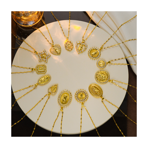 Collar con Colgante de Corazón de la Virgen María en Acero Inoxidable Chapado en Oro al por Mayor, Collar de Fiesta para Mujer con Circonita en Forma de Corazón - Product Image 1