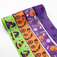 Ruban d'Halloween à bordure filée de 65 mm avec motif citrouille, motifs variés en stock