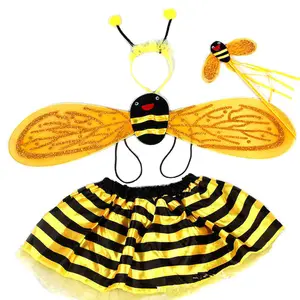 4 шт наборы Хэллоуин Рождество костюмы пчелы; Для маленьких девочек; Милый костюм; Детский Карнавальный костюм для вечеринки; Нарядное платье для костюмированной вечеринки крылья пачка юбки желтого и красного цветов