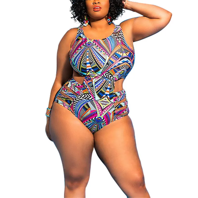 Super September plus size swimwear Ready to Ship Hollow Out printing one piece