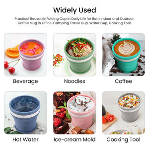 <b>Reusable</b> to-go Pocket Size Silicon <b>Cups</b> | Eco-Friendly & Lightweight Silicone Foldable Collapsible Travel <b>Cup</b> <b>with</b> Lid and <b>Straw</b> - Product Image 5